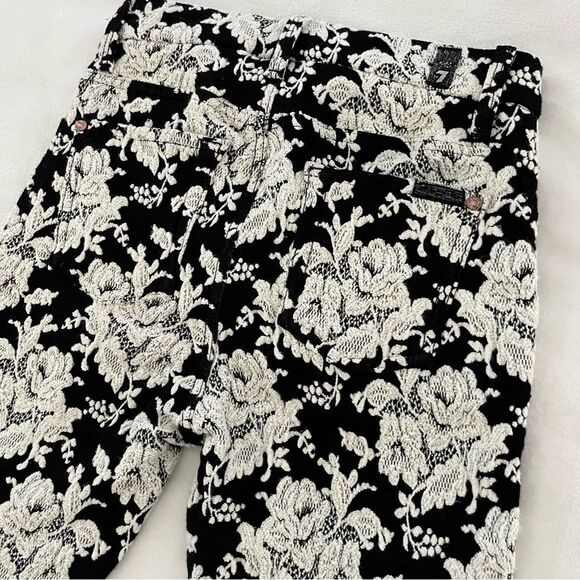7 For All Mankind Black and White Embroidered Floral Skinny Pants, Size 26 - Picture 10 of 12